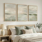 Large Framed Sage Green Abstract Landscape Wall Art for Living Room, 3 Piece Modern Canvas Prints Paintings Artwork for Walls, Oversized Pictures for Hallway Dining Bedroom Office Wall Decor 24x36 In