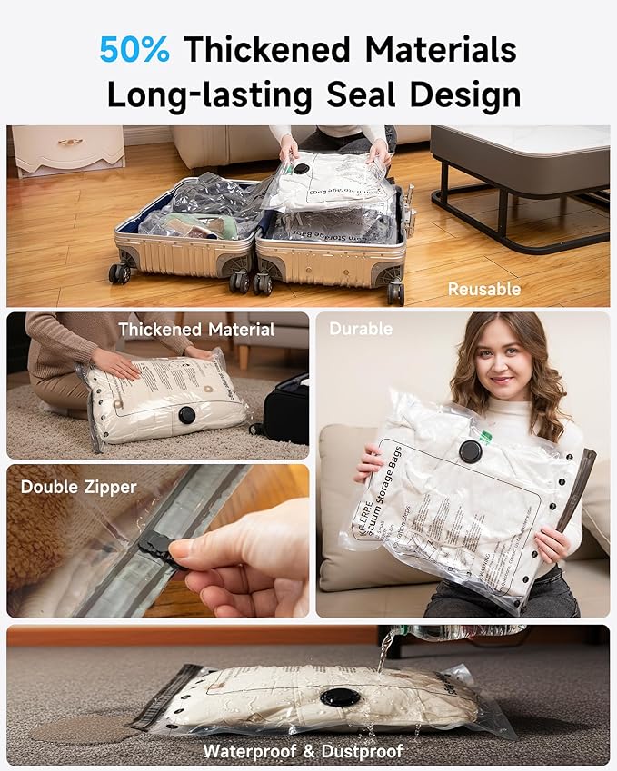 16 Pack Travel Vacuum Bags with Upgraded Rechargeable Pump, 4 Sizes Space Saver Vacuum Storage Bags for Luggage and Suitcase, Compression Bags for Packing, Vacuum Seal Bags for Clothing Travel