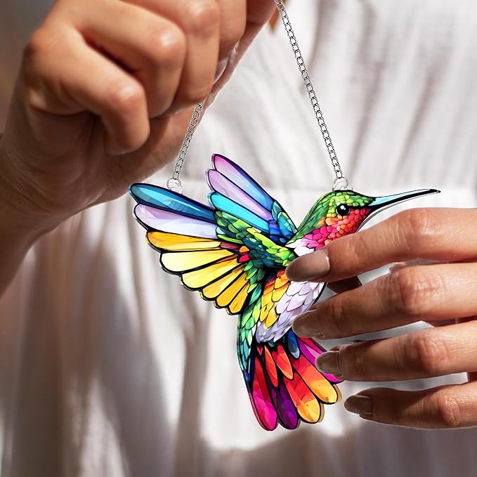Hummingbird Christmas Ornament, Acrylic Hummingbird Ornament Faux Stained Glass Effect, Hummingbirds Gifts for Women, Bird Lovers, Humming Bird Decor for Home, Christmas Tree, Sympathy Gift Ideas