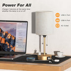 Dicoool Elegant Gold Bedside lamp for Bedroom - 3 Color Temperatures Small Table Lamp with USB C and A Ports, Pull Chain Table Lamps with AC Outlet, Cream Nightstand Lamps for Kids Reading Study