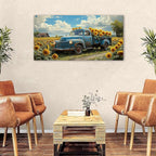 AIYISU Sunflower Wall Art Farmhouse Pictures Wall Decor Vintage Floral Prints Rustic Barn Truck Pictures Country Wildflower Canvas Painting Artwork for Bedroom Living Room Home Decoration 24x48