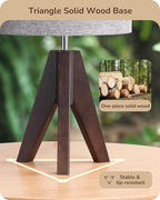 EDISHINE Boho Small Table Lamp, Walnut Color Wooden Tripod Bedside Lamp, Farmhouse Nightstand Lamp for Nursery, Bedroom, Office, Kid Room, Living Room, Grey Linen Lampshade, E26 Socket, 14.2 Inch