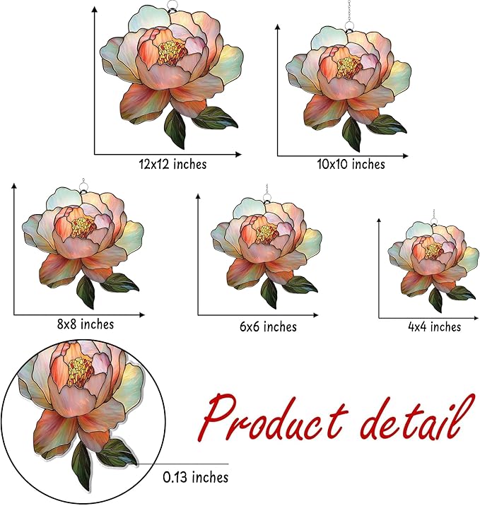 Light Pink Peony Flower Acrylic Suncatcher, Flower Suncatchers for Window Hangings, Stained Glass Effect Garden Decor, Gift for Mother's Day, Mom, Grandma, Wife, Women