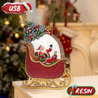 Christmas Snow Globe with Santa's Sleigh Elk - Lighted Musical Snow Globe Christmas Decorations with Timer, Swirling Glitter, Battery/USB Powered, Holiday Decor(Santa Claus Sleigh)