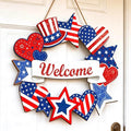 Wooden 4th of July Decorations Patriotic Wreaths for Front Door Independence Day Decorations Star Sign Welcome Memorial Day Hanging for Home Wall Decor Outdoor Indoor Red White and Blue Wreath