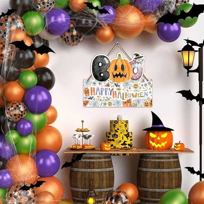 1PCS Halloween Decoration Wooden Wall Sign, Boo Hanging Sign for Front, Happy Halloween Welcome Sign, Wall Decor for Room Party Indoor Home Decor, Party Decor Supplies