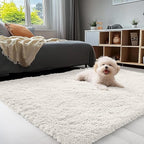 OLANLY 4x7 Area Rugs for Living Room Bedroom, Machine Washable Soft Fluffy Shaggy Bedside Rug, Indoor Floor Carpet for Kids Girls and Boys, Dorms, Nursery Rooms, Home Decor Aesthetic, Ivory