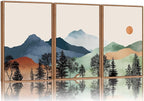 SIGNINART Boho Mountain Framed Canvas Wall Art Set of 3, Watercolor Nature Landscape Art Prints, Modern Sunrise Art Paintings, Green Forest Wall Decor for Living Room, Bedroom, Office 16"x24"x3
