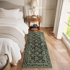 Vintage Botanical Dark Green Washable Runners for Hallways, 2x6 Runner Rug Non Slip Ultra-Thin, Boho Soft Hallway Rug Forest Green Carpet for Kitchen Bedroom Bathroom Laundry Room