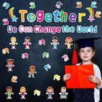 Together We Can Change The World Classroom Bulletin Board Set Decorations Back to School Bulletin Board Hands with Hearts Diverse Children Cutouts for Kids and Teacher Classroom School Supplies Decor