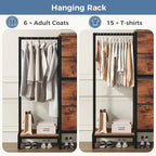 OLIXIS 4 in 1 Storage with Hanging Rack, Clothes Rack Shoes Rack, Bag Hook, Tall Storage Tower, Sturdy Frame for Bedroom Entryway Living Room Brown