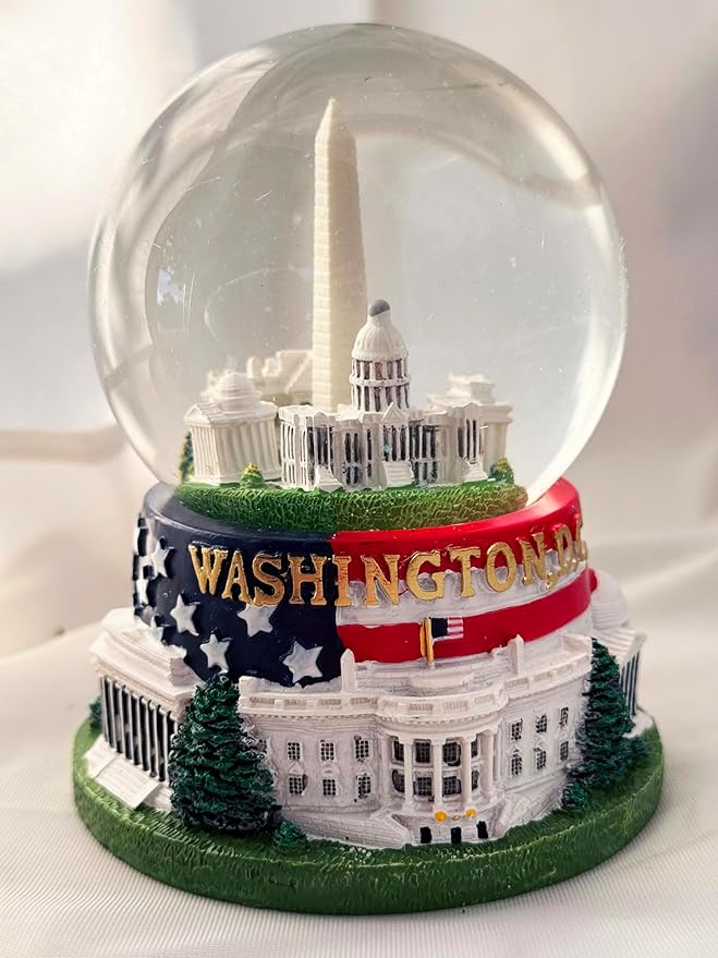 Washington, D.C. Snow Globe with Famous Buildings and Monuments - American Flag Base - Large