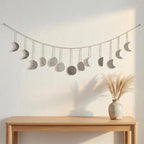 Moon Phase Garland Sliver Hammered Metal - Celestial Boho Wall Hanging Decor Moon Phases Ornament for Bedroom Aesthetic Above Bed Living Room Home Decor