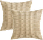 MIULEE Pack of 2 Corduroy Decorative Throw Pillow Covers 18x18 Inch Soft Boho Striped Pillow Covers Modern Farmhouse Home Decor for Sofa Living Room Couch Bed Tan