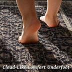 Washable 3x5 Entryway Rug, Boho Non-Slip Vintage Distress Small Rugs for Kitchen Nursery Office Bedroom, 0.3" Neutral Oriental Throw Thin Carpet with Cushioning Pad, Black/Brown/Blue/Multi