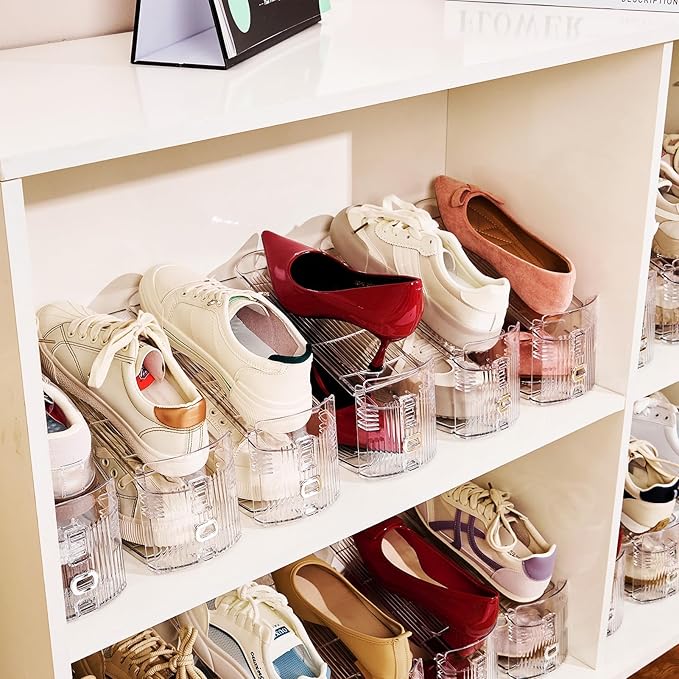 Adjustable Shoe Slots Organizer,30PACK Transparent Shoe Stackers Shoe Rack Holder Shoe Space Savers Double Layer Stack Shoe Racks for Closet Organization(Transparent)