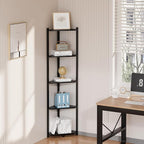 Wisuce Corner Shelf, 100% Real Bamboo Shower Corner Shelves Free Standing Shelf Storage Organizer for Bathroom Living Room Kitchen (Black, 5 Tier)
