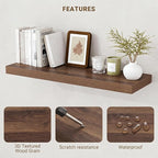 Acovy 72 Inch Floating Shelves, 3D Textured Wood Grain, 72"x9.25"x1.5" Inch Deep Floating Shelves for Wall, Wooden Shelves for Bathroom, Bedroom, Living Room, Walnut, 1 Piece