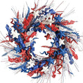 22-Inch Artificial 4th of July Wreath for Front Door - A Patriotic Masterpiece with Glitter Red White Blue Stars Tassels for Memorial Day Independence Day Indoor Outdoor Decor