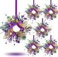 6 PCS Mardi Gras Purple and Green Glitter Mini Cabinet Wreaths for Front Door Carnival Party Decor Wreath Mardi Gras Hanging Garlands Candle Rings for Front Door Home Window Chair Wall Indoor Outdoor