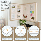 Bulletin Board, 24 x 18 inches Decorative Felt Board Foldable Photo Board Pin Boards, Cork Board Alternative for Walls, Office, Home, Classroom with Pushpins ＆ Small Storage Bag, Beige