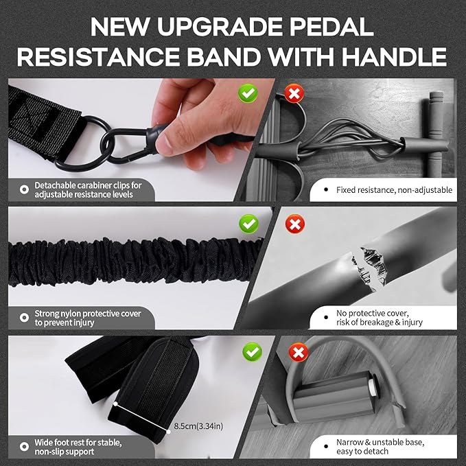 Multifunction Pedal Resistance Band with Handle, 3 Tube Adjustable 30/40/50LB Foot Pedal Puller Resistance Bands with Poster, Extended Length Tension Rope for Men Women Full Body Workout Home Gym