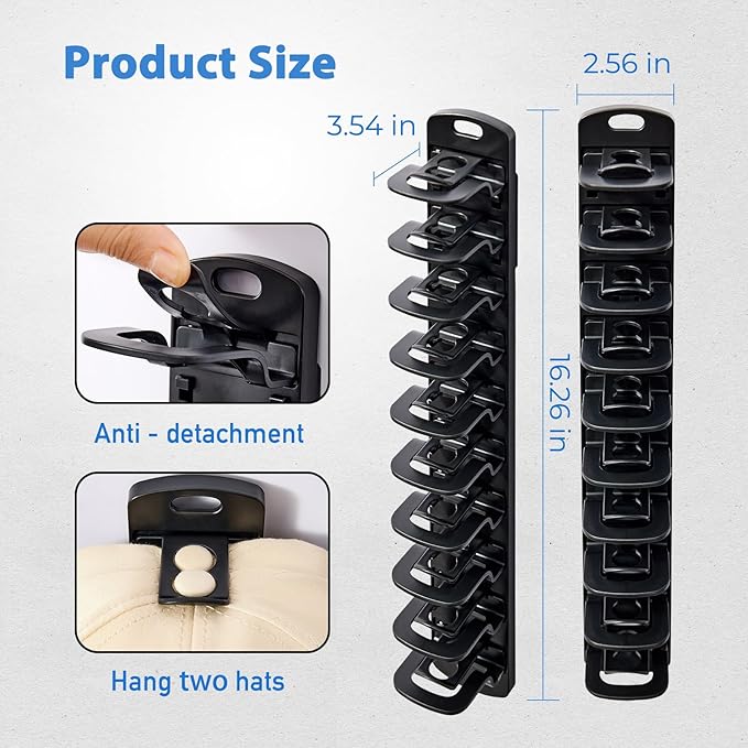 Hat Organizer for Baseball Caps for wall,2 Pack Cap Racks, Rack Hanger Storage Display Holder Hooks Stand for Closet Door,Hold Up to 40 Hats