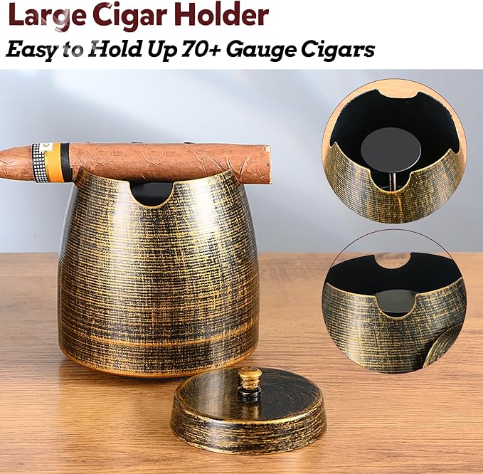 Cigar Ashtray with Lid for Outdoors Outside Patio Home Retro Decor,Large Holder Ashtray Windproof,Cigar Accessories Gifts for Men Dad Husband Boyfriend (X-Large)