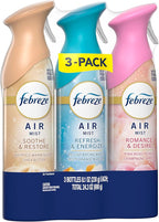 Febreze Air Mist, Air Freshener, Odor Fighting Room Spray, Deodorizer for Home Bathroom Kitchen Office Apartment, Soothe & Restore, Refresh & Energize, Romance & Desire Variety Pack, 8.1oz (Pack of 3)