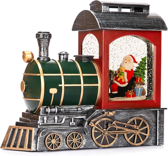 Santa Red Train Christmas Snow Globe Lantern-Glittering Light Up Musical Snow Globe Christmas Decorations, 6H Timer, USB & Battery Operated, Santa Indoor Home Décor
