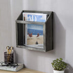 MyGift Rustic Magazine Holder Vintage Gray Wood and Chicken Wire Design Wall Mounted/Tabletop Mail Sorter, Farmhouse Home, Bathroom, Office Magazine Rack