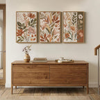 Framed Vintage Botanical Wall Art for Living Room Decor, 3 Piece Boho Warm Neutral Terracotta Floral Nature Canvas Prints, Retro Farmhouse Plant Wall Art for Bedroom Dining Room Entryway, 16x24