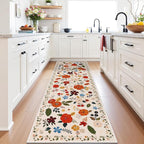 U'Artlines 2' x 8' Colorful Floral Runner Rug for Hallways Kitchen Soft Non Slip Washable Floor Carpet Runners for Entryway Laundry Room Bathroom Beige