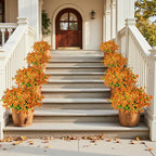 Artificial Fake Flowers for Outdoors Fall Autumn Decorations,Faux Mums Flowers Silk Daisy Plants Greenery Realistic UV Resistant for Outside Planter Front Porch Patio Boxwood Garden 16 Bundles(Orange)