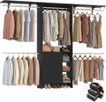 Aheaplus Closet System, Closet Organizer with 3 Wooden Drawers, 8FT Closet Organizer System, 96’’ Walk-in Closet Wardrobe Clothes Rack with Hanging Rods, Adjustable Garment Rack, Fits 5.3-9 ft, Black