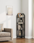 CHOEZON 4-Tier Corner Shelf, Industrial Corner Bookshelf, 47.6" Corner Storage Stand, Plant Stand Display Shelf, Corner Bookcase for Bedroom, Living Room, Home Office, Black TCJ09BB