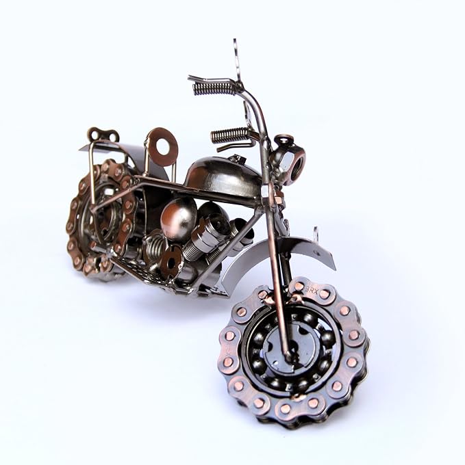 Trebisky Metal Motorcycle Sculpture (Copper Chopper) – Vintage Scrap Art Desk Decor for Office & Home, Unique for Dad, Men, Father, or Biker Enthusiasts