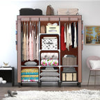 Portable Wardrobe with 10 Storage Racks and 2 Hanging Poles 6 Side Pockets Fleece Cover, Size 130 x 45 x 172 cm, Bedroom Closet Organizer (Coffee)
