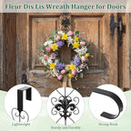 2 Pcs Wreath Hangers for Front Door Heavy Duty Metal Wreath Hook 15.5 Inch Door Hanger Elegant Design Decor Wreaths Hanger for Easter Christmas Indoor Outdoor (Black)
