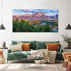 AIYISU Grand Teton Mountain Wall Art Sunset Nature National Park Posters Oxbow Bend Snake River Landscape Wall Decor Wyoming Scenery Painting Artwork for Living Room Office Home Decoration 35x70