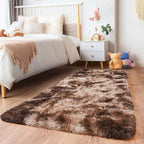 Runner Rugs for Bedroom, 2x6 Fluffy Throw Area Rug Non Slip for Bedside Dorm Hallways, Long Soft Shag Carpet for Nursery Living Room, Tie-Dyed Brown