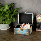 ELLDOO Decorative Treasure Chest Box, Wooden + PU Leather Storage Box for Jewelry Trinkets, Keepsakes box for Girls Women Gifts (Green Map Pattern)