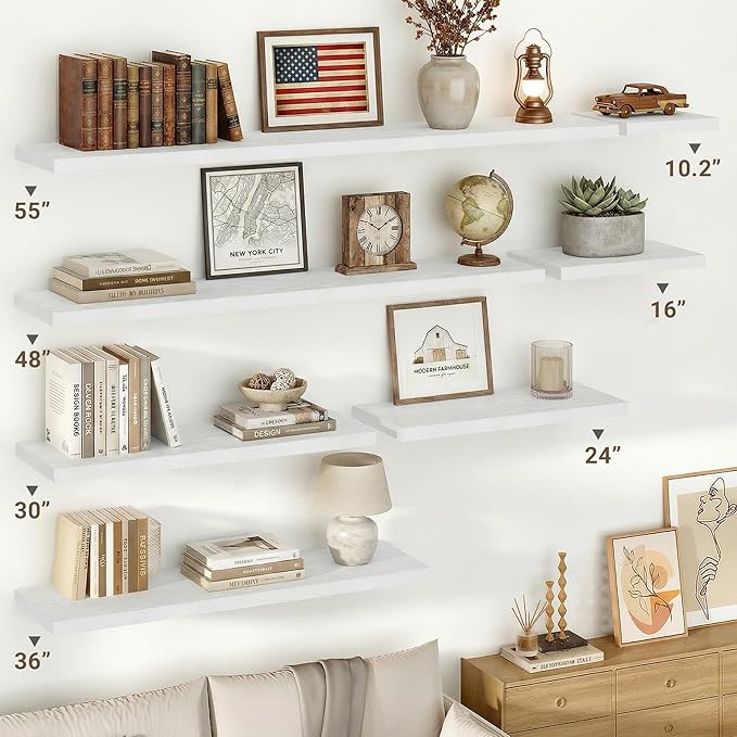Vivelove 10 in Deep Floating Shelves for Wall, 10.2" x 10.2" x 1.5" Shelves for Room Wall Mounted, 1.5 Inch Thick Shelf for Bathroom Bedroom Kitchen Book Room, Modern Farmhouse Decor, Set of 2, White
