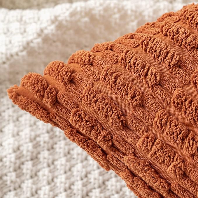 MIULEE Pack of 2 Rust Corduroy Decorative Pillow Covers 20x20 Inch Soft Boho Striped Throw Pillow Covers Modern Farmhouse Home Decor for Summer Sofa Living Room Couch Bed