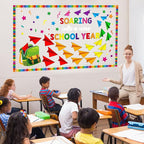 Pajean Soaring Into a School Year Bulletin Board Set Colorful Paper Plane Classroom Decorations Backpack Plane Name Tag Cutout with Pencil Border for Door Wall Chalkboard Decor Back to School Supplies