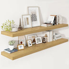 Vivelove 12 Inch Deep Floating Shelves 55 inch Long, 2 Inch Thick Wall Shelves with Invisible Brackets, Shelf for Bedroom Bathroom Living Room Kitchen Office Home Decor, Modern Shelf Set of 2, Oak