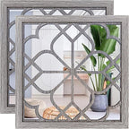Wocred 2 PCS Square Wall Mirror,Gorgeous Rustic Farmhouse Accent Mirror,Barn Wood Color Entry Mirror for Bathroom Renovation,Bedrooms,Living Rooms and More(16”x16”)