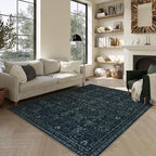 Lahome Washable Black Living Room Rug 6x9,Boho Dining Room Rugs for Under Table,Soft Stain Resistant Thin Carpets for Office Decor,Vintage Dark Carpet for Bedroom