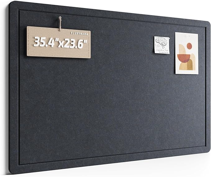 Fluxynara Bulletin Board,35.4" x 23.6" Cork Board Alternative with 12 Safe Removable Adhesive Tabs, Foldable Felt Pin Board for Home Office, Classroom, Bedroom,Entryway for Walls—Navy Blue