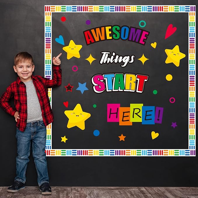 gisgfim Classroom Bulletin Board Decoration Set Welcome Banner Wall Door Decor Colorful Classroom Decorations for Kindergarten Preschool Elementary and Middle School(Awesome Things Start Here!)